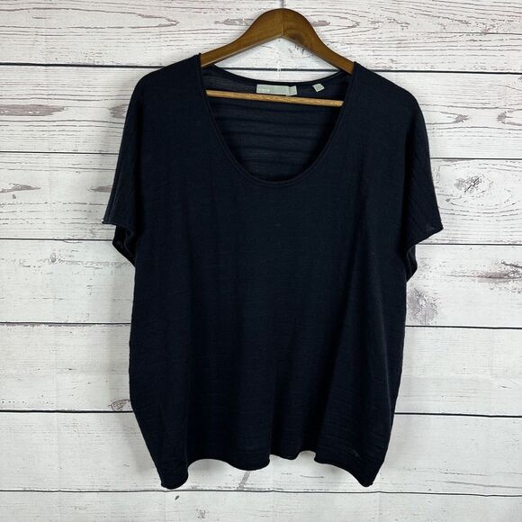 Vince Shirt Top Womens Small Blue Knit Cashmere Wool Boxy Popover Minimalist - Picture 1 of 13